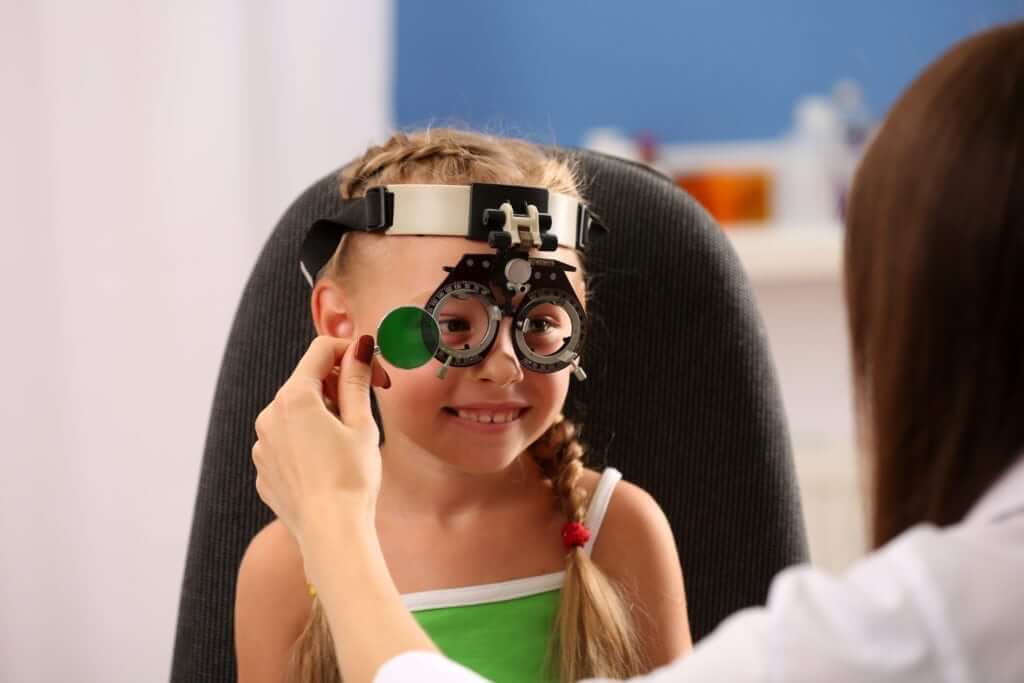 child having eye test
