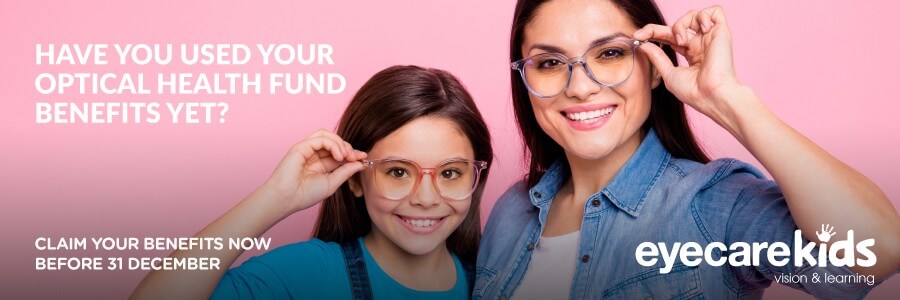 Brunette mum and daughter happily wearing spectacles which they claimed from their optical health fund extras
