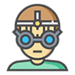 Icon of a male child wearing an ophthalmic trial frame to test for a suitable lens for their refractive error